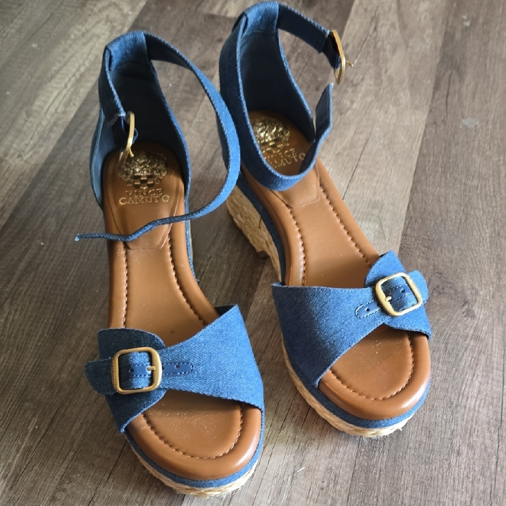Vince Camuto Blue Denim Wedge Sandals